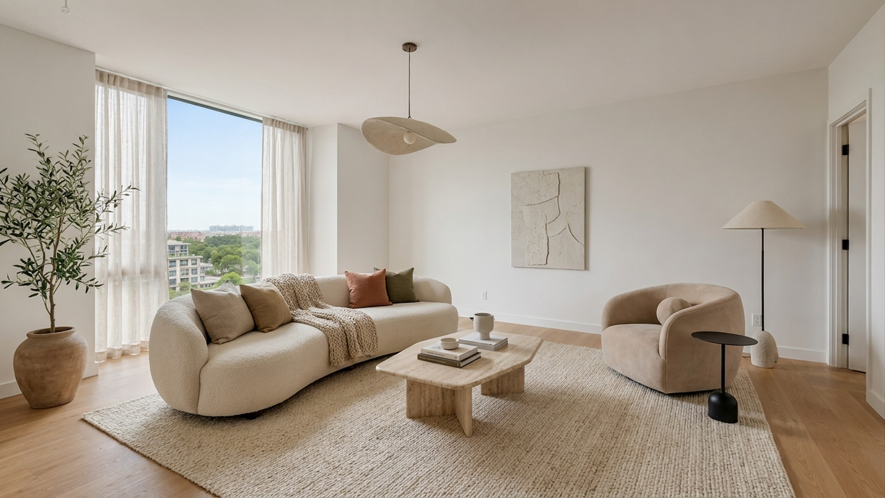 Modern living room furnished with AI virtual staging by Astage AI
